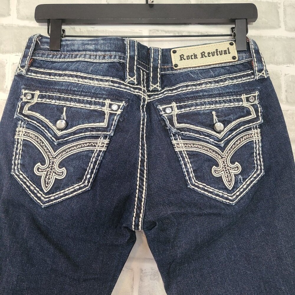 Rock Revival Cloves Embroidered Capri Denim Jeans Embellished Womens 27